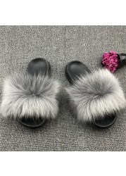 Fashion designer luxury ladies furry fur slippers colorful sandals rainbow shoes for women