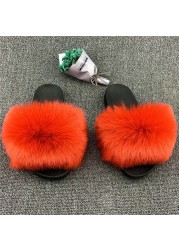 Fashion designer luxury ladies furry fur slippers colorful sandals rainbow shoes for women