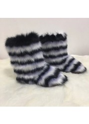 Women Snow Boots Outdoor Fur Boots Fluffy Fur Female Luxury Furry Plush Bottes Warm Mid-Calf Winter Boots Large Size Platform