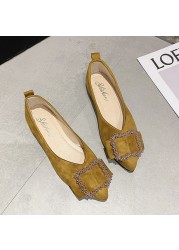 Summer women's shoes sexy pointed square buckle decorative comfortable corduroy fabric banquet flat shoes 2022 new large size