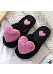 2021 Slippers Women Winter Heart Shoes Woman Slides Plush Home Slippers Ladies Indoor House Shoes Winter Warm Fur Slippers