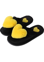 2021 Slippers Women Winter Heart Shoes Woman Slides Plush Home Slippers Ladies Indoor House Shoes Winter Warm Fur Slippers