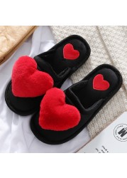 2021 Slippers Women Winter Heart Shoes Woman Slides Plush Home Slippers Ladies Indoor House Shoes Winter Warm Fur Slippers