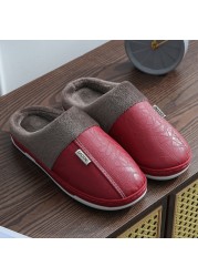 Couples Women Men Winter Slippers Home Cotton Shoes For Lovers Men Indoor Slippers Plush Warm Indoor PU Leather Waterproof Unisex