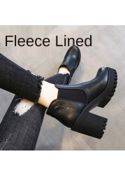 Women's boots British style autumn and winter new chunky Hee fashion platform all-match short boots wool lined high heel shoes