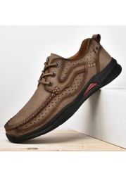 Men's shoes genuine leather luxury men's casual shoes breathable comfortable hiking shoes men's soft non-slip sports shoes