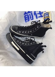 New 2022 Spring Autumn Fashion High Top Sneakers Canvas Shoes Casual Shoes Women Flat Male Zipper Lace Up Solid Trainers 43 44