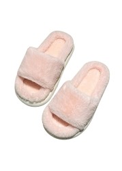 Plush Home Slippers Fluffy Women Slides Comfort Furry Flat Sandals Female Cute Slippers Shoes For Women Indoor Flip Flops