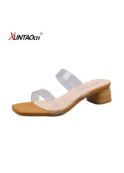 Women's shoes 2020 new word women sandals with wild women sandals transparent women's thick heel crystal heel sexy sandals