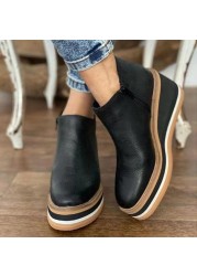 New Winter Wedges Women's Boots Ladies Round Toe 4cm Heel Zipper Comfortable Short Boots Ankle Boots Botas De Mujer Size 35-43