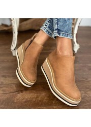 New Winter Wedges Women's Boots Ladies Round Toe 4cm Heel Zipper Comfortable Short Boots Ankle Boots Botas De Mujer Size 35-43