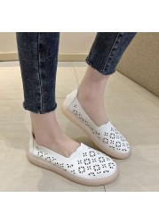 Leather Women Flats New Cutout Summer Shoes Woman Hollow Women's Loafers Female Solid Shoes