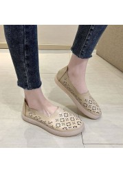 Leather Women Flats New Cutout Summer Shoes Woman Hollow Women's Loafers Female Solid Shoes