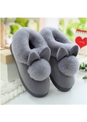 Autumn Winter Cotton Slippers Rabbit Fur Home Warm Thick Bottom Indoor Cotton Shoes Women Slippers Cute Fluffy Cat Slippers