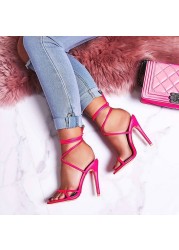 11.5cm Fine High Heels Sandals Boots Cross Tied Ankle Strap Summer Sandals Female Women Shoes Sexy Party Women Shoes