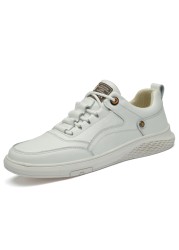 Min sike - Men's genuine leather sneakers, high quality casual shoes with laces, 100%