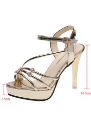 Lucyever Crystal Thin High Heels Sandals Women 2022 Summer Ankle Strap Platform Sandal Woman Gold Silver Ladies Party Shoes