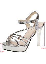 Lucyever Crystal Thin High Heels Sandals Women 2022 Summer Ankle Strap Platform Sandal Woman Gold Silver Ladies Party Shoes