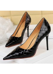 BIGTREE Patent Leather Shoes Woman Pumps 2022 Designer Shoes New Weave Style Fine High Heels Stiletto Heeled Shoes Party Shoes