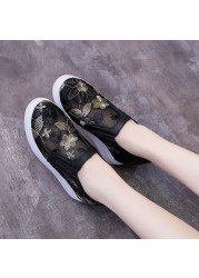 Women's shoes spring and summer new hidden heel white shoes slip-on hollow out embroidery breathable lazybone casual lady shoes