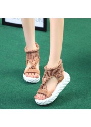 Women Gladiator Sandals Summer Flat Wool Shoes Thick Bottom Knitting Solid Sandals Ladies Platform Sandalias Zapatos Mujer