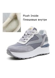 Fujin 6.5cm Genuine Leather Women Casual Shoes Chunky Sneakers Platform Wedge Women Running Shoes Sneakers Winter Spring Autumn