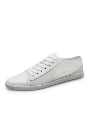 Men's genuine leather sneakers, breathable, white, soft, loafers