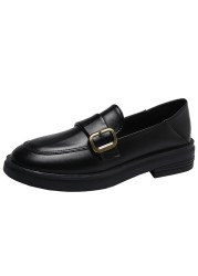 lucifer pearl pu leather loafers shoes for women buckle slip on platform flats woman 2022 spring black round toe office shoes