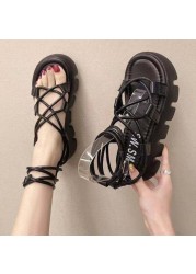 Women's sandals 2021 summer new fashion thick bottom breathable Eugene yarn mesh magic splice Roman sandals hook and loop