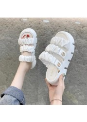 Women's sandals 2021 summer new fashion thick bottom breathable Eugene yarn mesh magic splice Roman sandals hook and loop