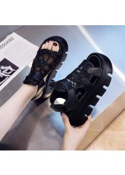 Women's sandals 2021 summer new fashion thick bottom breathable Eugene yarn mesh magic splice Roman sandals hook and loop