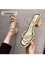 Women Sandals 2022 Summer Women Shoes Transparent Heeled Women Beige New Fashion Zapatillas Mujer Casa Sapato Feminino