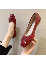 Women Spring Autumn Square Toe Stitching Soft Bottom Comfortable Shoes 2022 New Shallow Mouth Butterfly Stone Pattern Flats34-43