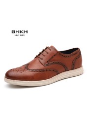 BHKH 2022 Autumn Genuine Leather Men Dress Shoes Fashion Lace-up Man Casual Shoes Work Smart Work Office Shoes light weig