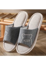 Women Indoor Linen Slippers Home Floor Soft Couple Bedroom Ladies Shoes Summer Open Toes Non-slip Flip Flops Zapatillas De Mujer