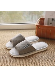 Women Indoor Linen Slippers Floor Flat Couples Bedroom Shoes Ladies Summer New Open Toes Non-slip Flip Flops zapatillas mujer