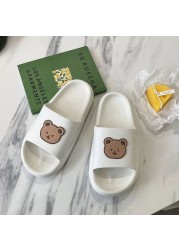 Summer Women Men Slippers Indoor Bathroom Thickened Platform Non-slip Home Couple Cloud Sandals Cartoon Flip Flops Bear Beach Shoes