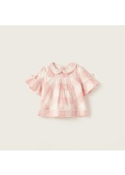Giggles Checked Blouse with Short Sleeves and Bow Detail