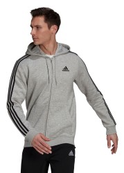 adidias Fleece 3 Stripe Zip Through Hoodie