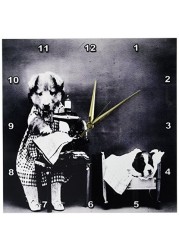 3Drose Dpp_203717_2 Print Of Doggies Sewing In This Vintage Photo Wall Clock, 13 By 13&quot;