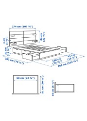 NORDLI هيكل سرير مع تخزين ولوح رأس