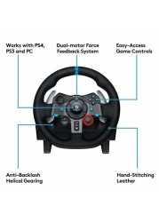 لوجيتك عجلة قيادة درايفينج فورس G29 لبلاي ستيشن 3&4 وجهاز الكمبيوتر، اسود
