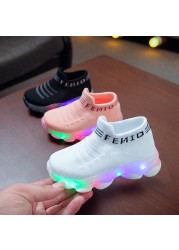 Kids Sneakers Children Baby Girls Boys Letter Mesh Led Luminous Socks Sport Running Sneakers Shoes Sapato Infantil Light Up