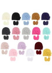 1 Set Newborn Beanie Gloves Set Baby Headband Hat Glove Kit Infant Autumn Winter Warm Cotton Head Wrap Glove Shower Gifts