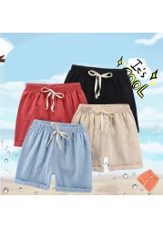 2021 Teenage Shorts Boy Girl 2 4 6 8 10 12 Y Linen Blue Black Short Pants Kids Boys Cotton Sports Beach Shorts Children Clothes