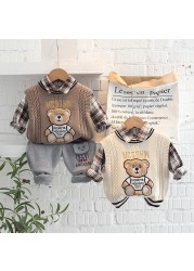 OLEKID 2022 New Spring Autumn 3pcs Boys Clothes Set Cartoon Bear Sweater Sweater Long Sleeve Shirts Cotton Pants Baby Boys Clothes