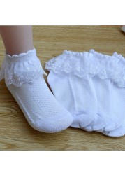 Baby Girls Ankle Socks Breathable Cotton Lace Ruffle Princess Mesh Socks Children White Pink Yellow Kids Toddler Dance Socks