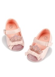 Baby Girls Shoes Pink Bling Crown Princess Shoes Anti-slip Flat Rubber Sole Newborn First Walkers Baby Girls Shoes