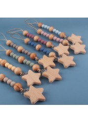 Safety Wooden Baby Infant Toddler Doll Pacifier Silicone Nipple Soother Clip Chain Strap Holder Baby Chew Teether Toy Teething