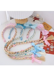 Little Girls Blonde Cosplay Weaving Princess Braid Tangled Rapunzel Headband Hair Elsa Accessories Girl Wig